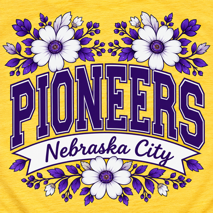 Nebraska City Pioneers Floral Spirit Tee (Bella+Canvas Heather Yellow)