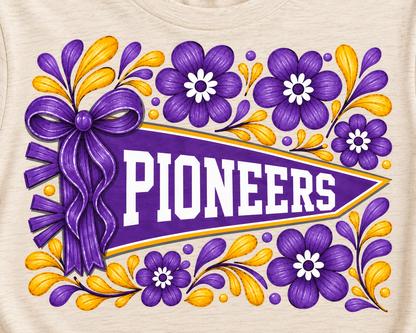 Nebraska City Pioneers Floral Pennant Tee (Bella+Canvas Heather Natural)
