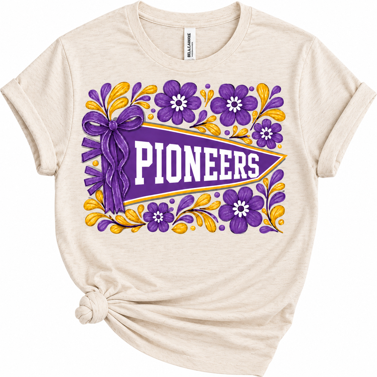 Nebraska City Pioneers Floral Pennant Tee (Bella+Canvas Heather Natural)