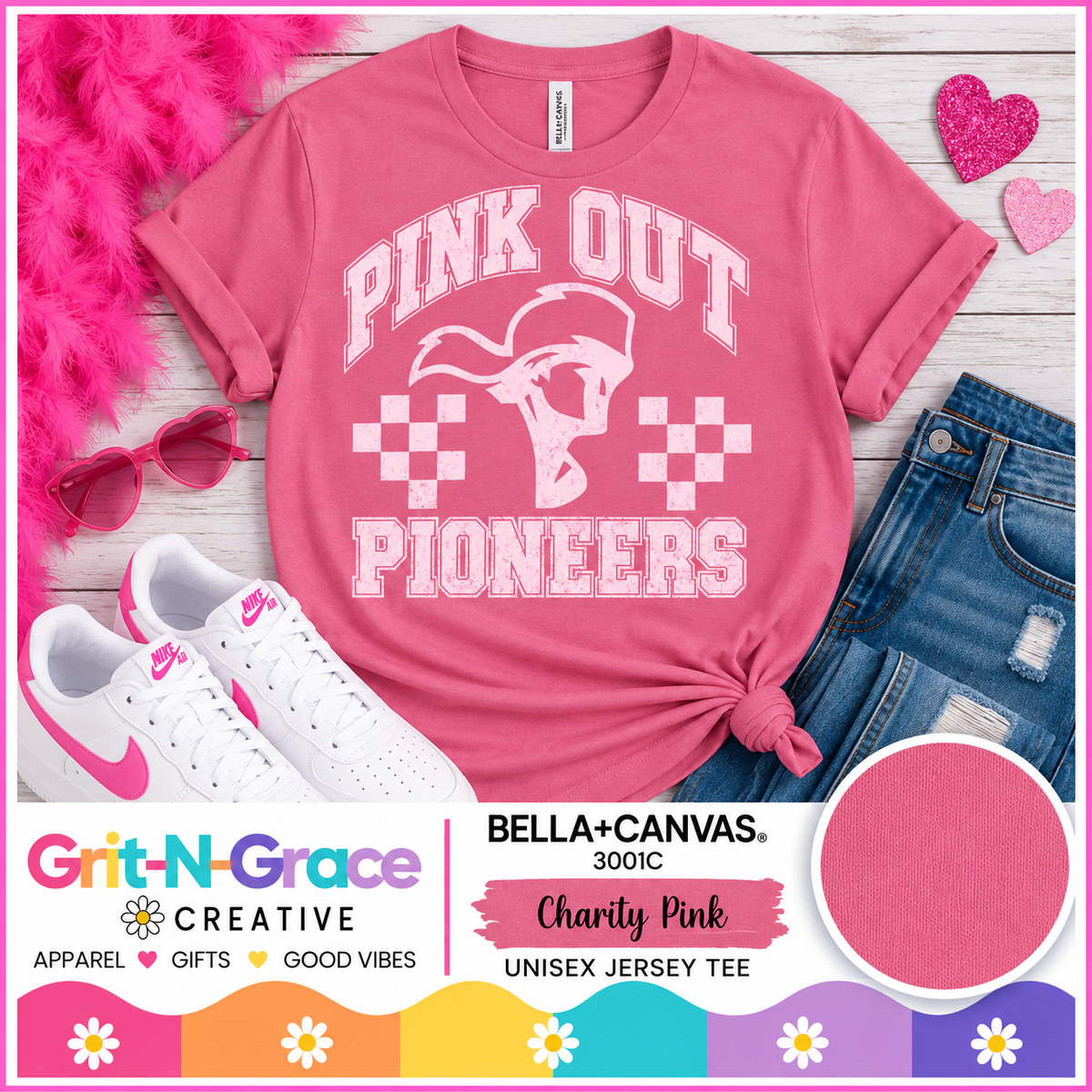 Pink Out Pioneers Graphic Tee (Bella Canvas Charity Pink)