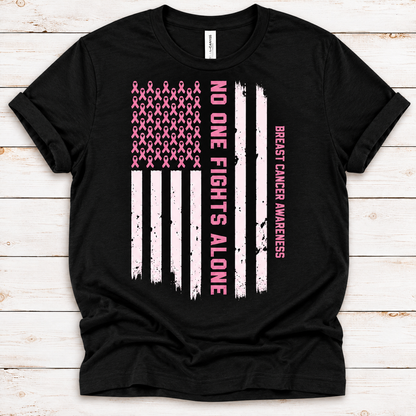 No One Fights Alone Breast Cancer Awareness Tee | BELLA+CANVAS Black