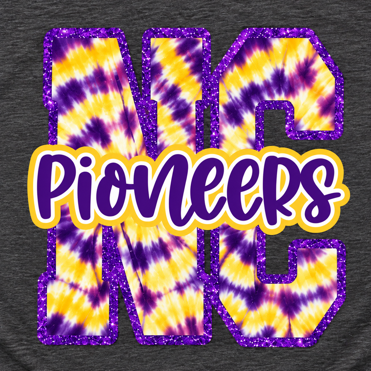 Nebraska City Pioneers NC Tie-Dye Spirit Tee (Bella+Canvas Heather Dark Grey)