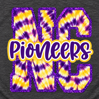 Nebraska City Pioneers NC Tie-Dye Spirit Tee (Bella+Canvas Heather Dark Grey)