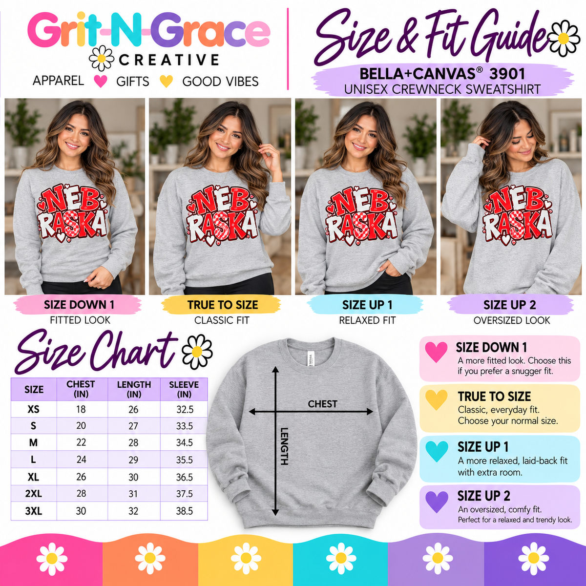 Nebraska Red & White Varsity Spirit Crewneck Sweatshirt | Bella+Canvas 3901 Heather Athletic