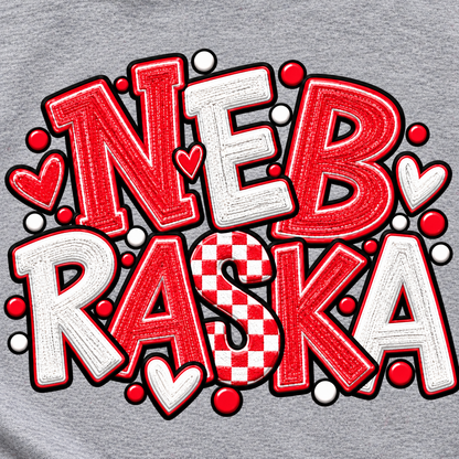 Nebraska Red & White Varsity Spirit Crewneck Sweatshirt | Bella+Canvas 3901 Heather Athletic