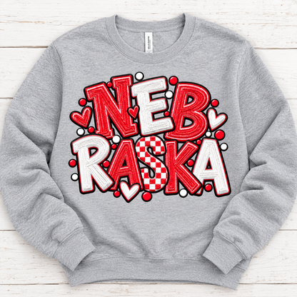 Nebraska Red & White Varsity Spirit Crewneck Sweatshirt | Bella+Canvas 3901 Heather Athletic