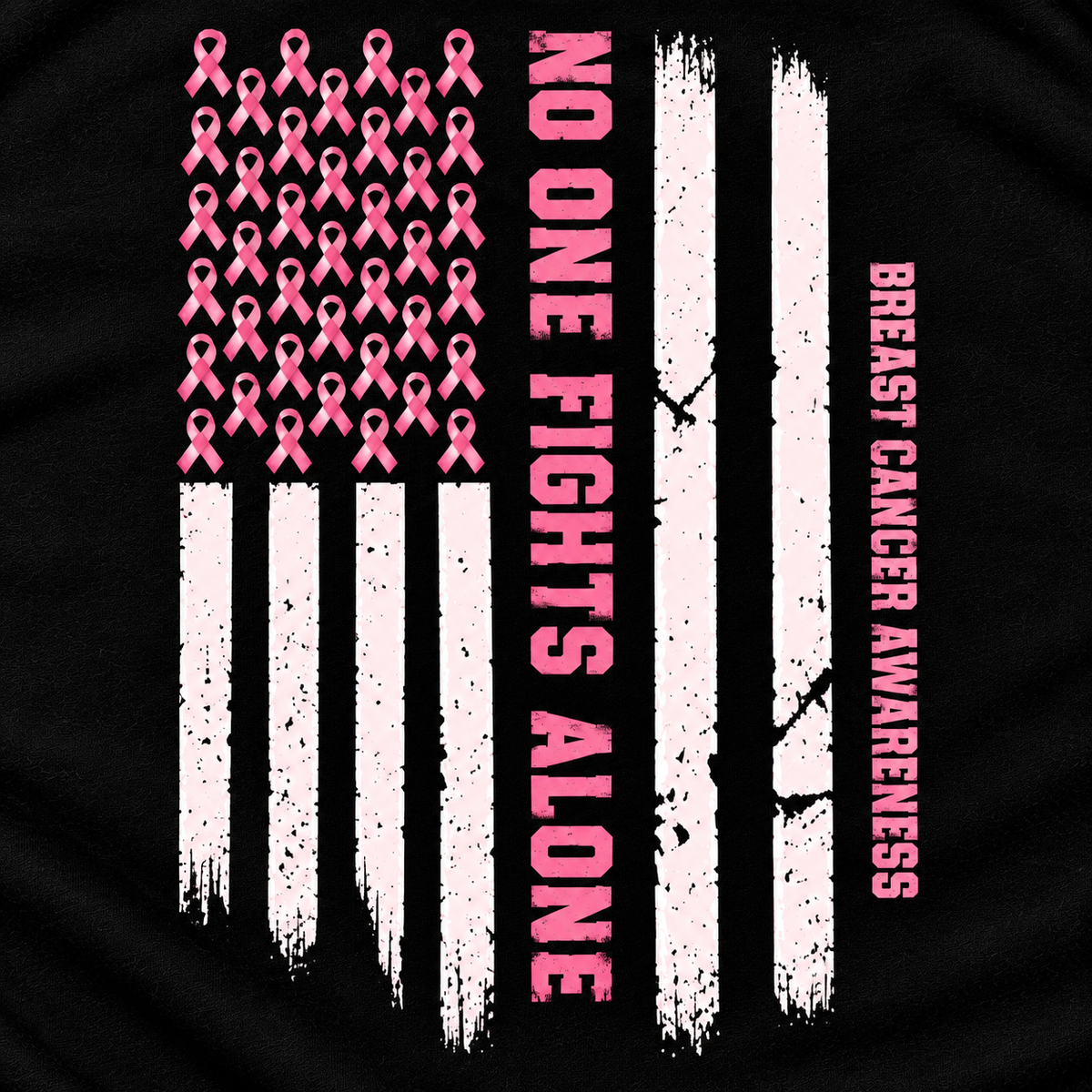 No One Fights Alone Breast Cancer Awareness Tee | BELLA+CANVAS Black