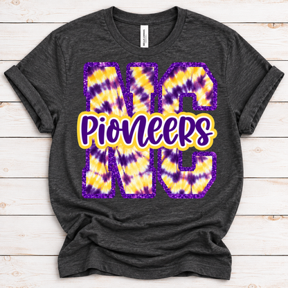 Nebraska City Pioneers NC Tie-Dye Spirit Tee (Bella+Canvas Heather Dark Grey)