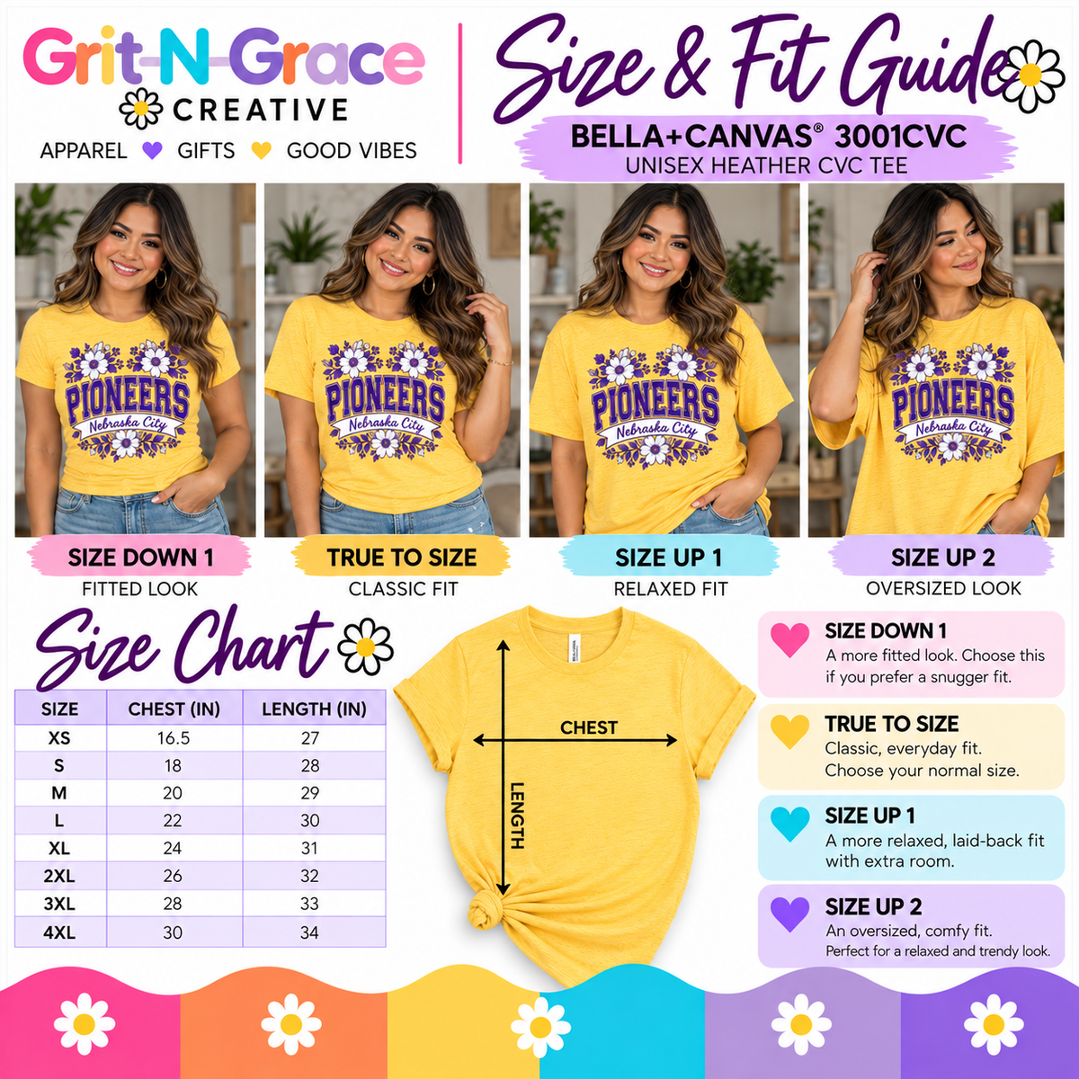 Nebraska City Pioneers Floral Spirit Tee (Bella+Canvas Heather Yellow)